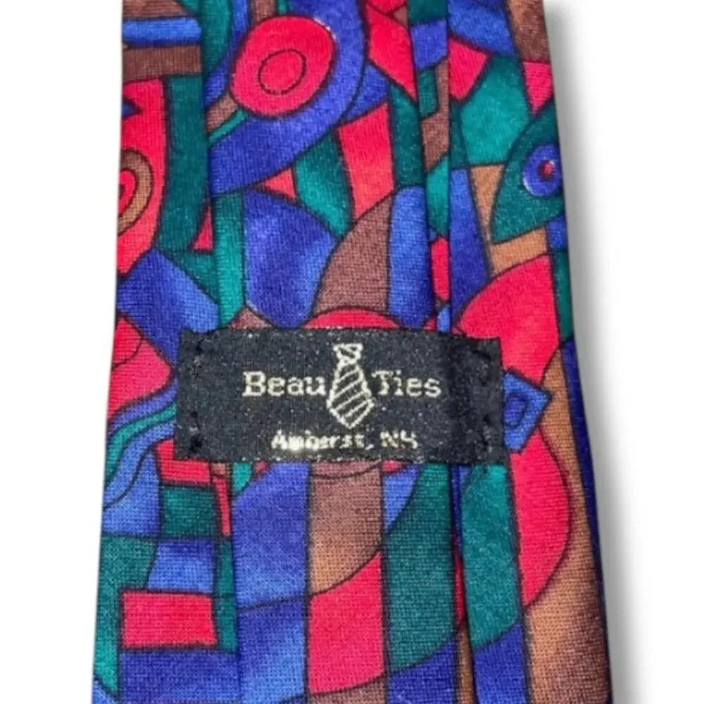 Beau Ties Amherst NH Boys Necktie Blue Red Geometric Silk Tie Ages 7-10 45